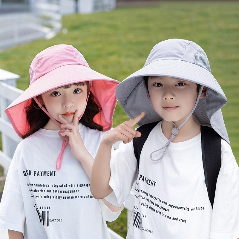 Fishing Equipment Kids - เด็กหมวกกันแดดพร้อมคอพนังป้องกันรังสียูวีฤดูร้อนเด็กวัยหัดเดินหมวกชายหาด U Nisex ผมหางม้าหมวกปีกกว้างหมวกตกปลา