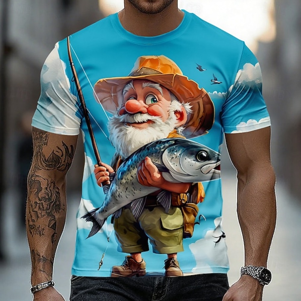 Fishing Equipment Kids - เสื้อยืดผู้ชายลายตกปลา 3 มิติ แห้งเร็ว ระบายอากาศดี สไตล์สปอร์ต