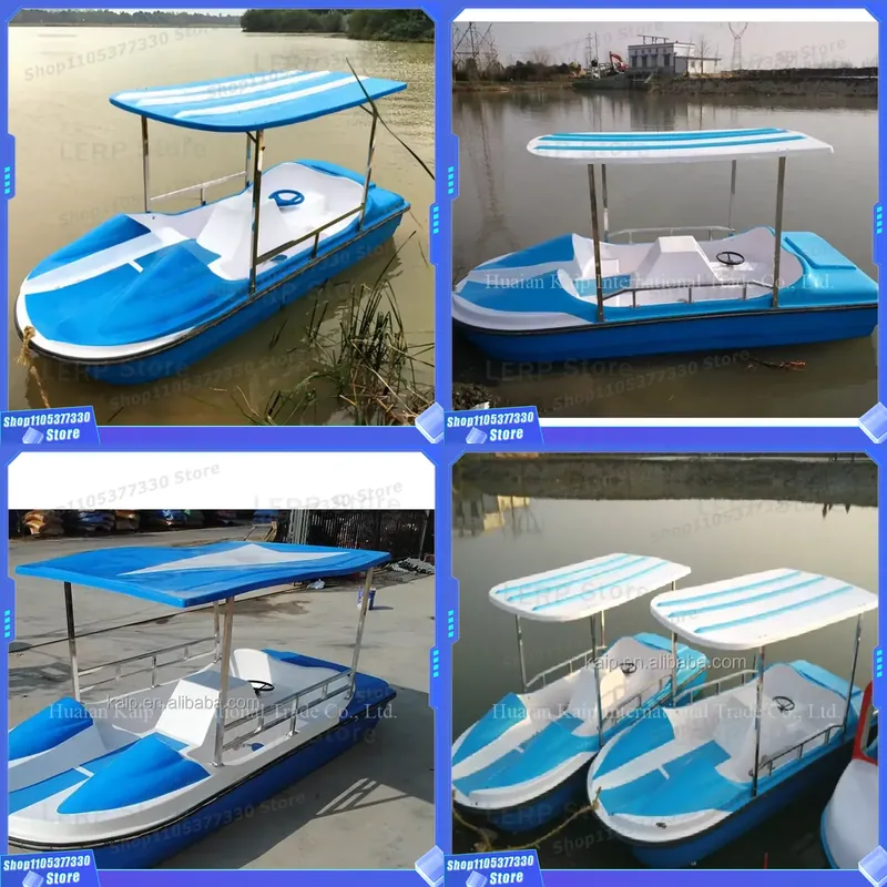 Fishing Equipment Logo - เรือถีบไฟเบอร์กลาสสีน้ำเงินลดราคาพิเศษ รับสกรีนโลโก้ เรือ 4 ที่นั่ง สำหรับเล่นน้ำ