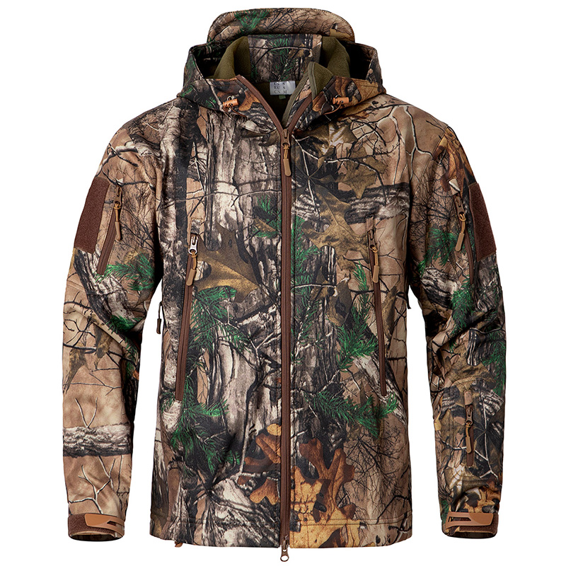 Fishing Equipment And Gear - ผู้ชาย Silent Soft Shell Camouflage เสื้อแจ็คเก็ตยุทธวิธีกันน้ําขนแกะล่าสัตว์แจ็คเก็ตเดินป่ากลางแจ้งตกปลา