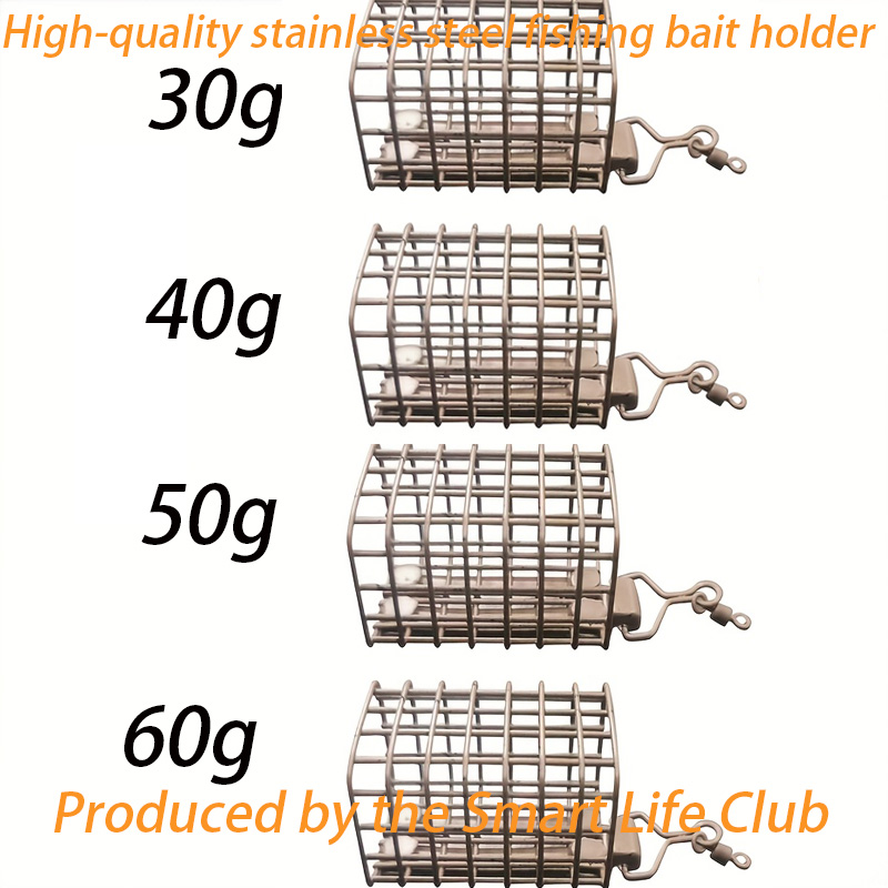 Fishing Equipment And Gear - กรงใส่เหยื่อตกปลาแบบใหม่, กรงใส่เหยื่อตกปลาทรงสี่เหลี่ยมขนาด 30G/40G/50G/60G, พร้อมตัวถ่วงตะกั่วและอุปกรณ์ใส่เหยื่อ, โครงตาข่ายสแตนเลส, แข็งแรงและทนทาน