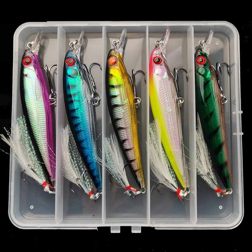 Fishing Hook - 5ชิ้น/กล่อง3D เลเซอร์ Bionic Eyes เหยื่อปลาซิว-13.3g/6.8g เหยื่อแข็งพร้อมตะขอแหลมขนนกสำหรับการจับสูงสุด