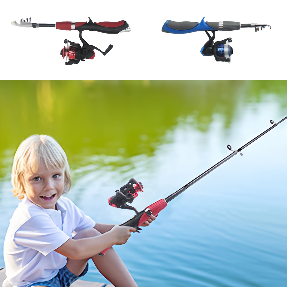 Fishing Equipment Kids - ชุดคันเบ็ดตกปลาสำหรับเด็กเบ็ดตกปลาเบ็ดตกปลาแบบยืดหดได้สำหรับเด็กพร้อมรอกสปินนิ่งตะขอตกปลาน้ำเค็มน้ำจืด