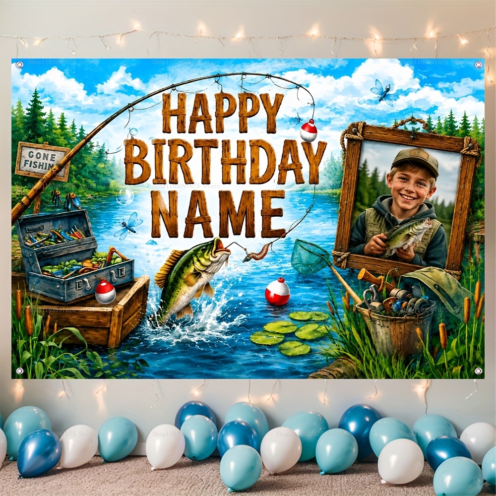 ฉากหลังธีมตกปลาพร้อมชื่อและรูป - Fishing Equipment Kids บทวิจารณ์และราคา