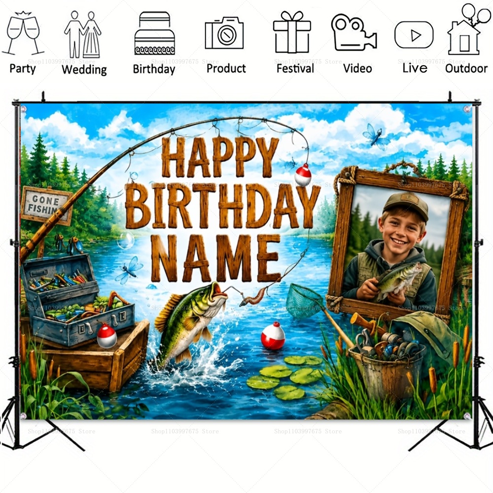 ฉากหลังธีมตกปลาพร้อมชื่อและรูป - Fishing Equipment Kids บทวิจารณ์และราคา